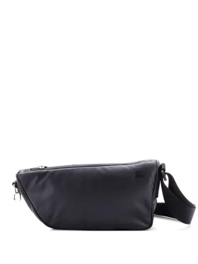 Pre-owned Burberry Shield Messenger Bag Leather Medium Crossbody Bag In Black