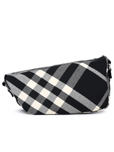 Burberry Shield Messenger Black Cotton Blend Crossbody Bag In Black/neutrals