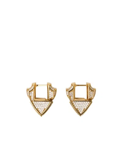 Burberry Shield Small Size Inlaid Earrings In Gold/clear