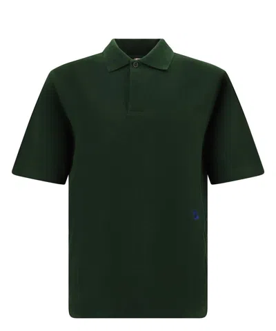 Burberry Logo-embroidered Short Sleeved Polo Shirt In Green