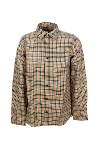 Burberry Kids' Stretch Cotton Tartan Shirt In Beige