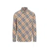 Burberry Men Beige Shirt With Classic Collar And All-over Check Motif In Cotton Man In Black