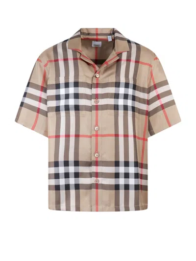 Burberry Silk Twill Bowling Shirt In Brown