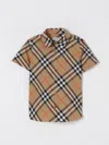 Burberry Beige Short Sleeve Shirt With Check Motif In Cotton Boy In Beige