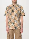 Burberry Short-sleeved Check Pattern Shirt With Button-down Collar In Beige