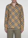 Burberry Men Beige Shirt With Classic Collar And All-over Check Motif In Cotton Man In Brown
