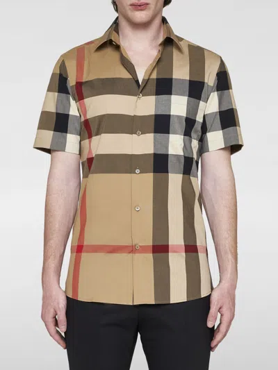 Burberry Men Cotton Shirt With Check Print In Multi