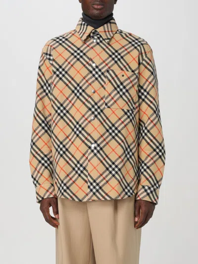 Burberry Check Wool Relaxed Overshirt In Beige