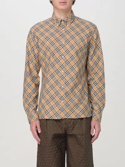 Burberry Cotton Check Shirt With Button-down Collar In Yellow