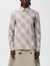 Burberry Women Beige Shirt With Pointed Collar And All-over Check Motif In Cotton Woman In Gold