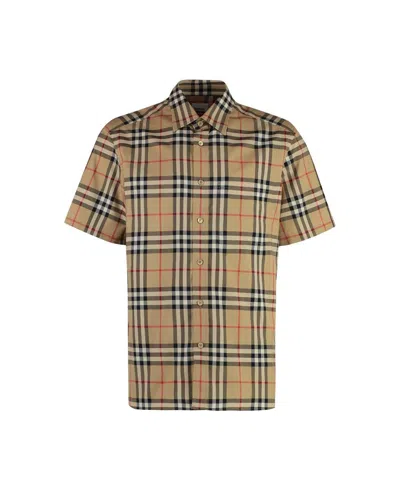 Burberry Cotton Shirt With Checked Pattern And Pockets In Multi
