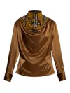 Burberry Checked Scarf Satin Top In Marrón