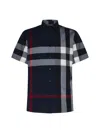 Burberry Short-sleeve Check Stretch Cotton Poplin Shirt In Navy Ip Check