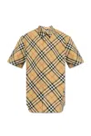 Burberry Short-sleeved Check Pattern Shirt With Button-down Collar In Multi