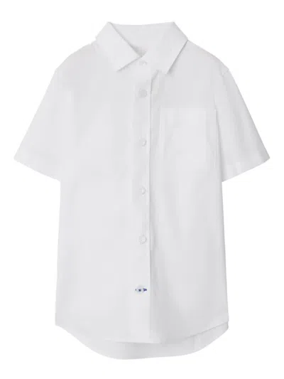 Burberry Kids' Boy's Owen Ekd Embroidered Short-sleeve Shirt In White