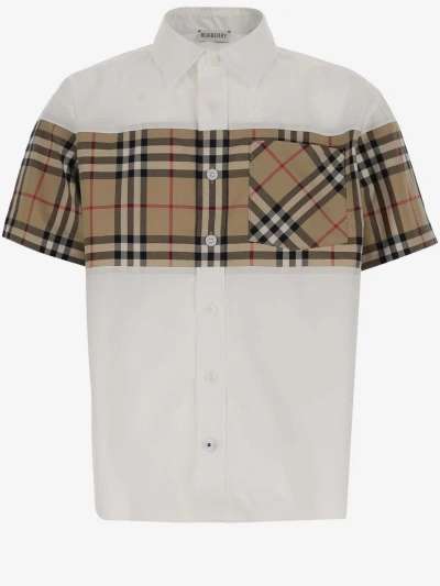 Burberry Kids' Shirt With Check Insert In White