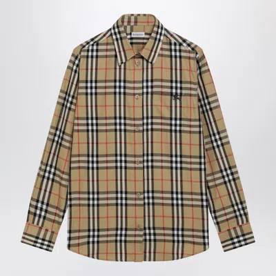 Burberry Beige Shirt With Check Pattern In Green