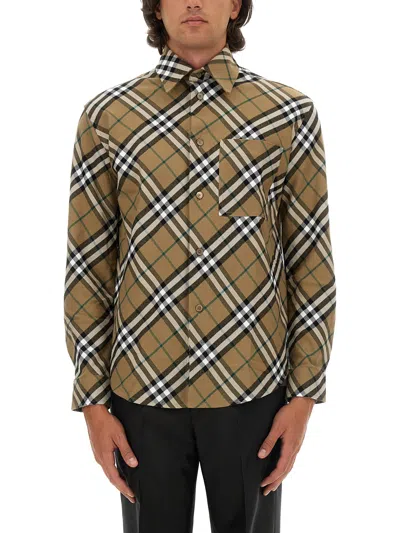 Burberry Embroidered Oxford Shirt Collar Button-down In Lindenipcheck