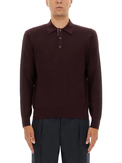 Burberry Men Marcus Ls Ct Wool Polo Shirt In Burgundy