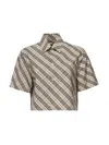 Burberry Check Short-sleeve Crop Button-down Shirt