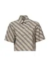 Burberry Check Short-sleeve Crop Button-down Shirt
