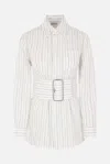Burberry Belted Pinstriped Cotton-poplin Shirt In White