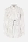 Burberry Belted Pinstriped Cotton-poplin Shirt In White