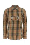 Burberry Cotton Shirt With Embroidered Check Pattern In Brown