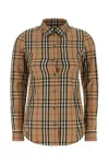 Burberry Cotton Shirt With Embroidered Check Pattern In Brown
