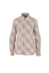Burberry Women Beige Shirt With Pointed Collar And All-over Check Motif In Cotton Woman In Multi