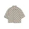 Burberry Check Short-sleeve Crop Button-down Shirt In Beige
