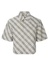 Burberry Check Short-sleeve Crop Button-down Shirt In Beige