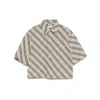Burberry Check Short-sleeve Crop Button-down Shirt In Beige