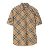 Burberry Short-sleeved Check Pattern Shirt With Button-down Collar In Beige