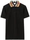 Burberry Check Collar Cotton Cody Polo Shirt In Black