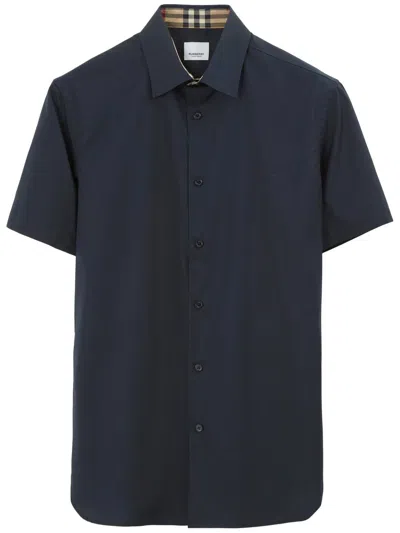 Burberry Slim Fit Stretch Cotton Shirt In Navy