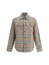 Burberry Mens  Check-print Curved Hem Cotton And Linen Shirt In Brown