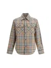 Burberry Mens  Check-print Curved Hem Cotton And Linen Shirt In Brown