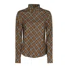 Burberry Check Cotton Shirt Cuffed Sleeves In Brown