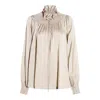 Burberry High Neck Long Sleeve Top With Ruffle In Brown