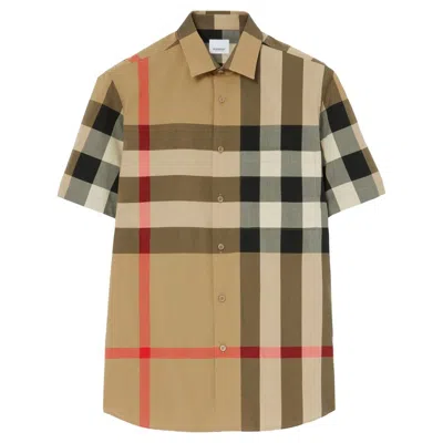 Burberry Men Cotton Shirt With Check Print In Multi