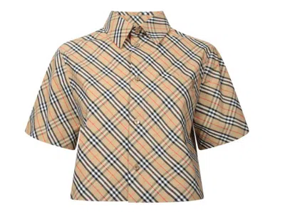Burberry Check Cropped Shirt In Brown