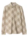Burberry Women Beige Shirt With Pointed Collar And All-over Check Motif In Cotton Woman In Gray