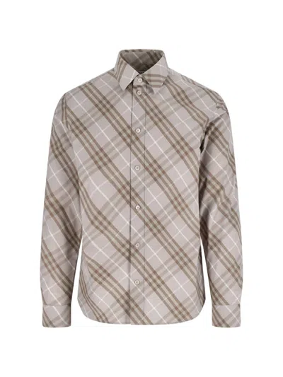 Burberry Checked Long Sleeve Button-down Shirt In Brown