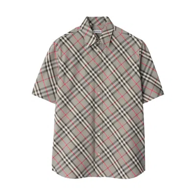 Burberry Short Sleeve Bias Check Slim Fit Shirt In Gray