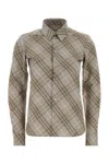 Burberry Women Beige Shirt With Pointed Collar And All-over Check Motif In Cotton Woman In Green