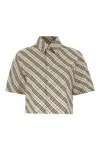 Burberry Check Short-sleeve Crop Button-down Shirt In Husk Ip Check
