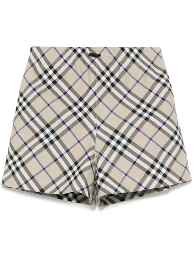 Burberry Check Ekd Drawcord Shorts In Lichen Ip Check