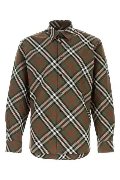 Burberry Check Cotton Shirt In Green
