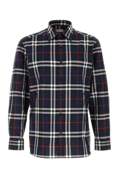 Burberry Check-pattern Cotton Shirt In Blue